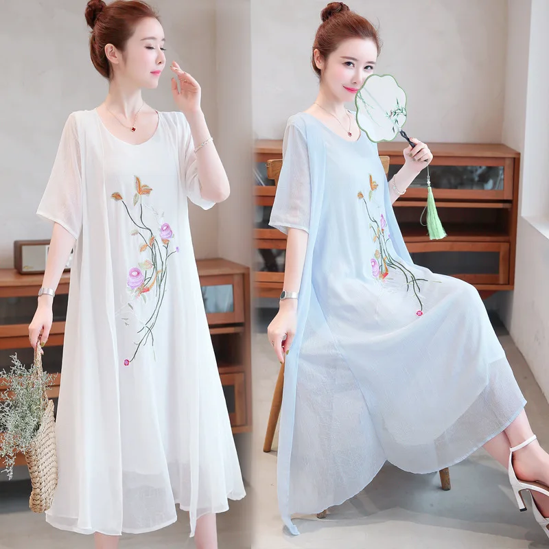 2019 Summer Chinese-style Cotton Linen Dress Large Size Loose-Fit Literature And Art Ethnic-Style Embroidered Flax Mock Two-Piec
2019 Summer Chinese-style Cotton Linen Dress Large Size Loose-Fit Literature And Art Ethnic-Style Embroidered Flax Mock Two-Piec
