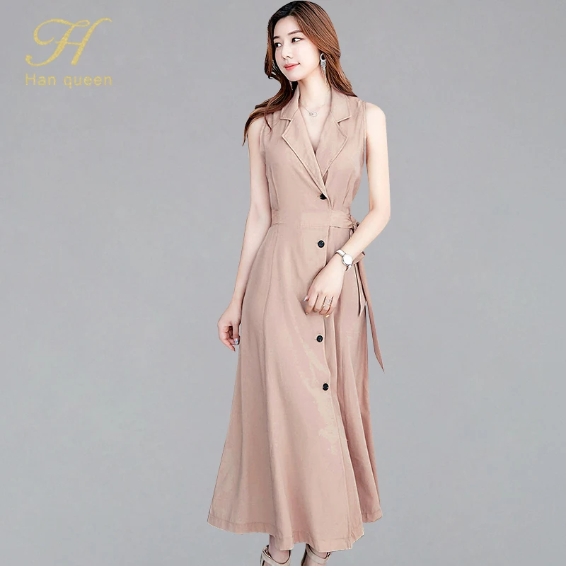 H Han Queen Solid Color Notched Neck Suit Dress Women 2019 Autumn Ankle-length Long Dresses OL Office Wear A-line Swing Vestidos
H Han Queen Solid Color Notched Neck Suit Dress Women 2019 Autumn Ankle-length Long Dresses OL Office Wear A-line Swing Vestidos