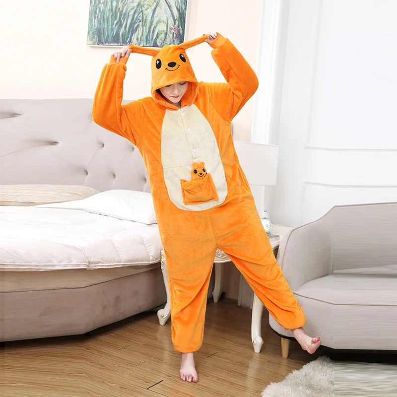 

Unisex Adult Animal Kangaroo Cosplay Pajamas Onesies Pyjamas Flannel Fleece Winter Women Sleepwear Party Costume Jumpsuit Romper