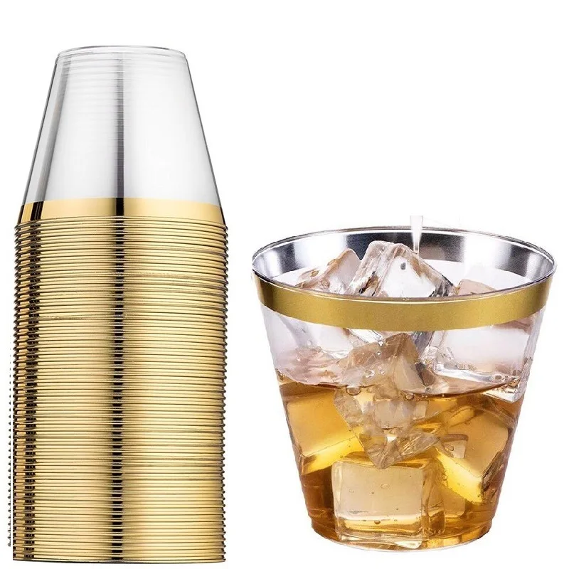 100pcs Gold Plastic Disposable Cups Set Rose Gold Rim Bronzing Cup Silver Wedding Party Tumbler Clear Glasses Jelly Cups 9OZ 
100pcs Gold Plastic Disposable Cups Set Rose Gold Rim Bronzing Cup Silver Wedding Party Tumbler Clear Glasses Jelly Cups 9OZ