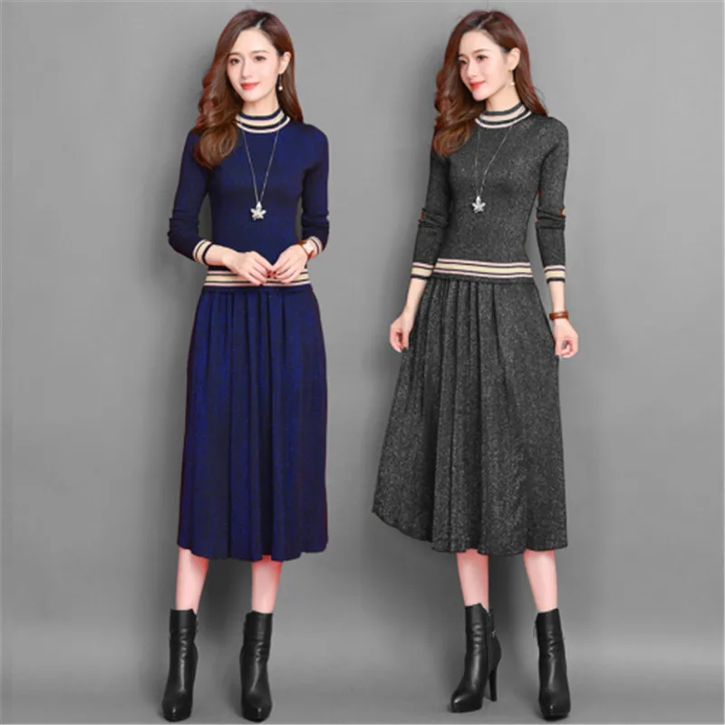 Autumn Winter Women Bright Wire Knitted 2 Piece Set Grace Color Collision Cuff O Collar Knitted Pullover+Pleated Fold Skirts Set
Autumn Winter Women Bright Wire Knitted 2 Piece Set Grace Color Collision Cuff O Collar Knitted Pullover+Pleated Fold Skirts Set
