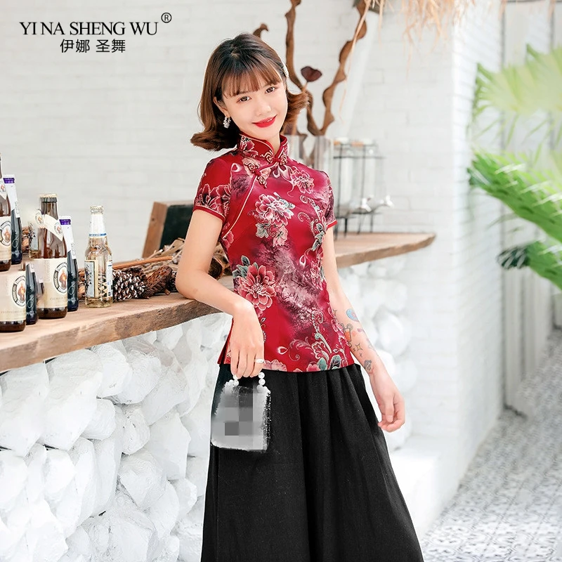 New Elegant Printing Flower Tops Women Chinese Style Tops Green Black Skirt Cheongsam Silks Satins Chinese Clothing Shirt Wear
New Elegant Printing Flower Tops Women Chinese Style Tops Green Black Skirt Cheongsam Silks Satins Chinese Clothing Shirt Wear