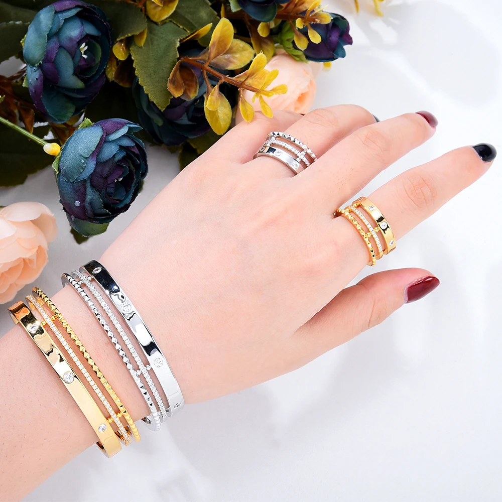 Siscathy Bangle Rings Jewelry Set For Women Fashion Trend Gold Bracelet Inlay Micro Zirconian Finger Hoop Gifts Accessories
Siscathy Bangle Rings Jewelry Set For Women Fashion Trend Gold Bracelet Inlay Micro Zirconian Finger Hoop Gifts Accessories
