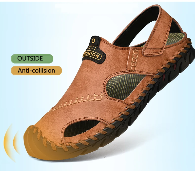 Fashion men's sandals casual genuien leather summer flats shoes male breathable beach sandal man outside sandals for men size 46 Fashion men's sandals casual genuien leather summer flats shoes male breathable beach sandal man outside sandals for men size 46