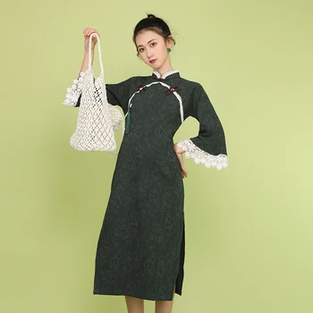 Chinese Style Retro Art Elegant Young gai liang kuan Girl Modern Daily Cheongsam Lace Long Dress 
Chinese Style Retro Art Elegant Young gai liang kuan Girl Modern Daily Cheongsam Lace Long Dress