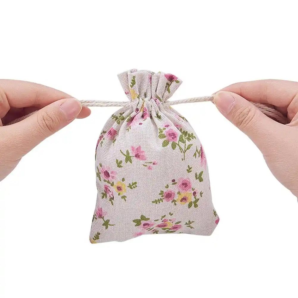 30pcs small burlap drawstring bag printed candy bunch mouth