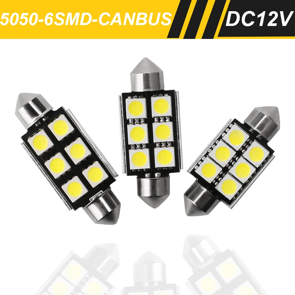 

2x C10W C5W Festoon 31mm 36mm 39mm 41mm LED Canbus 12V White Bulb Car License Plate Interior Reading Dome Map Lamp 5050 6-SMD