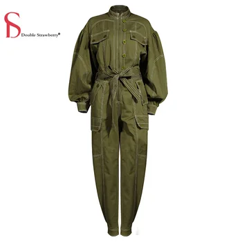 DOUBLE STRAWBERRY Workwear Overalls Women's Autumn New Army Green Bow High Waist Slim Jumpsuit and Rompers 
DOUBLE STRAWBERRY Workwear Overalls Women's Autumn New Army Green Bow High Waist Slim Jumpsuit and Rompers