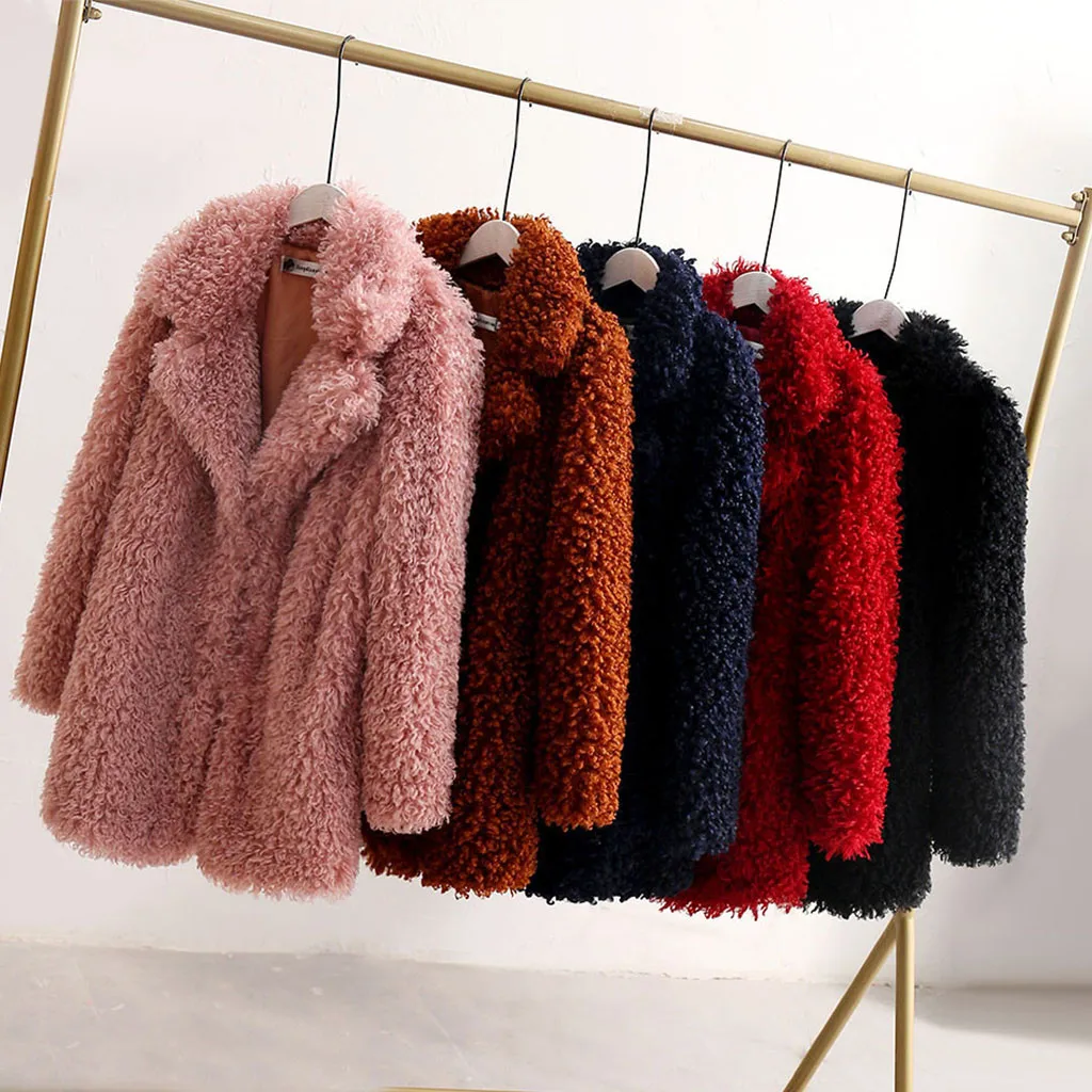 

Women Faux Fur Coat Teddy Bear Jacket Female Plush Fur Fake Coat Notch Lapels Oversized Winter Coat Plush Jacket Big Size#J30