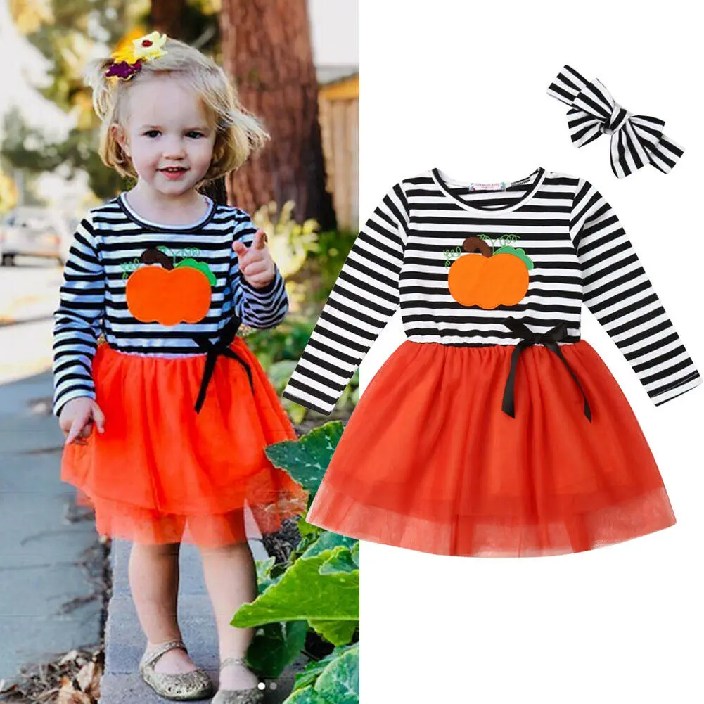 Toddler Girl Halloween Dress Lovely Child Striped Long Sleeve Pumpkin Mesh Dresses One Piece Outfits with Headband for Kids
Toddler Girl Halloween Dress Lovely Child Striped Long Sleeve Pumpkin Mesh Dresses One Piece Outfits with Headband for Kids