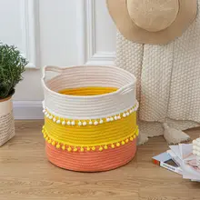 

Lovely Cotton Rope Woven Storage Basket with Handles Large Round Blanket Laundry Basket for Clothes Pillows Towels Home Decor