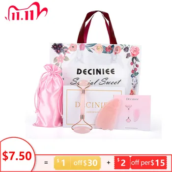 Deciniee Rose Quartz Jade Roller Gua Sha Set Slimming Face Massager Facial Lifting Roller Natural Jade Roller with Gift Bag Box 
Deciniee Rose Quartz Jade Roller Gua Sha Set Slimming Face Massager Facial Lifting Roller Natural Jade Roller with Gift Bag Box