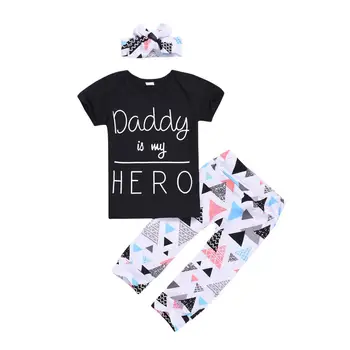 Summer Newborn Infant Baby Girl Clothes Daddy is my Hero Short Sleeve T-shirt Tops+Pants+Headband Toddler Outfits Set 35 
Summer Newborn Infant Baby Girl Clothes Daddy is my Hero Short Sleeve T-shirt Tops+Pants+Headband Toddler Outfits Set 35