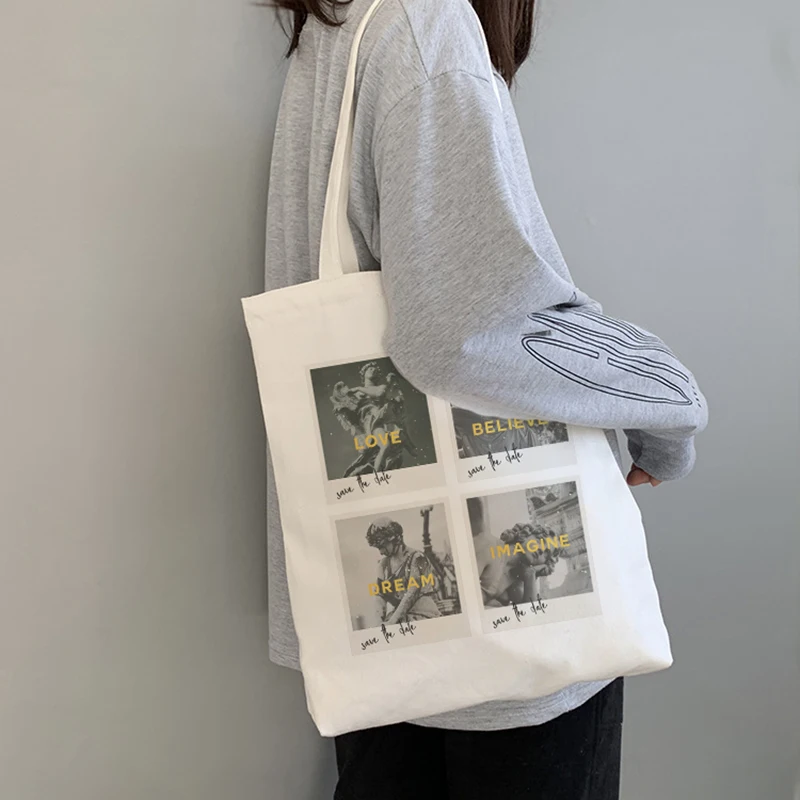 

Women Michelangelo David Art Black Cotton Canvas Shopper Bag Girl Harajuku 90s Y2K Classic Vintage Shoulder Handbag Female
