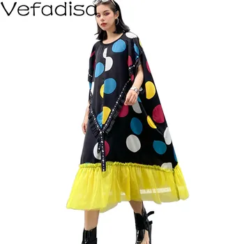 Vefadisa Dot Print Chiffon Dress Mesh Patchwork Women Dress Plus Size 2020 Summer Rivet Decoration Oversize Long Dress QYF2417 
Vefadisa Dot Print Chiffon Dress Mesh Patchwork Women Dress Plus Size 2020 Summer Rivet Decoration Oversize Long Dress QYF2417