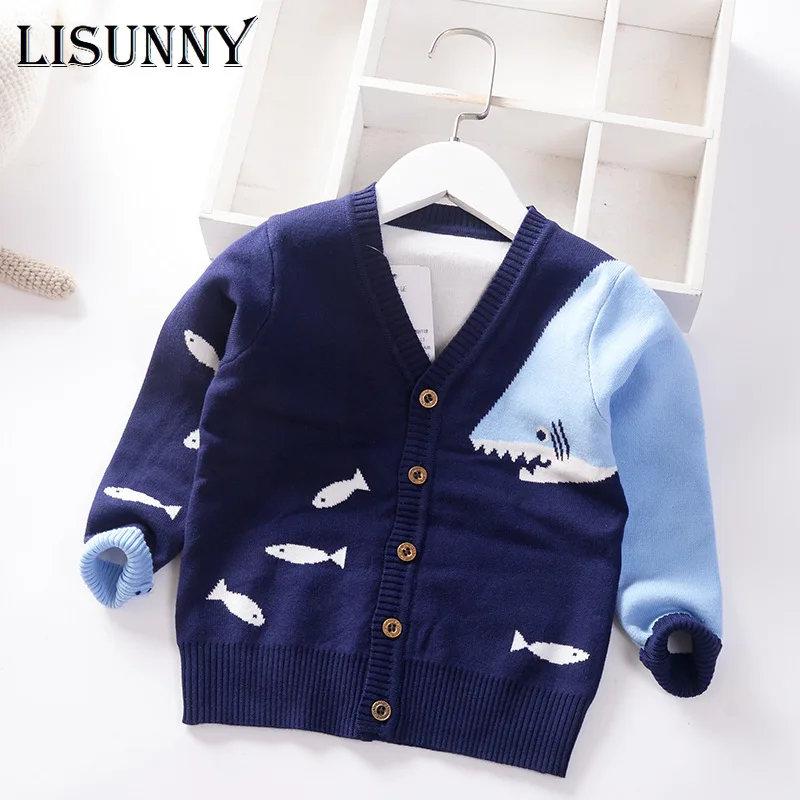 

Baby Boys Sweater Cardigan Coat 2023 Autumn Winter Children's Sweaters Kids Knit Clothes Cartoon Whale V-Neck Toddler Sweaters