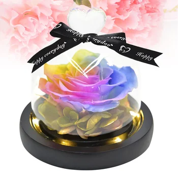 

Glowing Eternal Rose Decor Glass Cover Desktop Adornment Home Ornament Valentine's Day Gift for Women without Battery (Black)