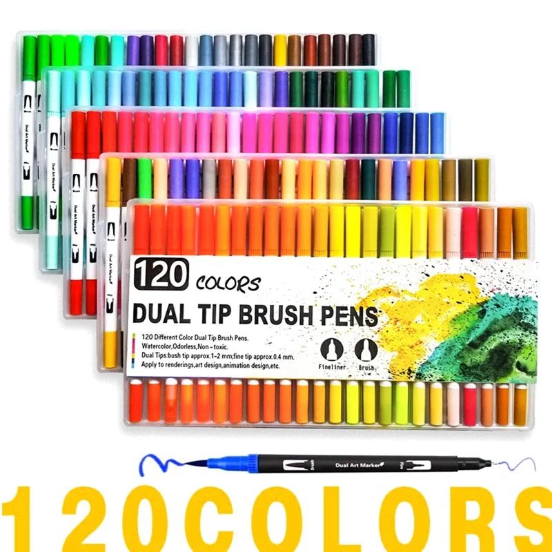 120-colors Coloring Pens Marker Pen Fine Brush Dual Tips Art Calligraphy Drawing Student Painting Double-ended Watercolor Pens
120-colors Coloring Pens Marker Pen Fine Brush Dual Tips Art Calligraphy Drawing Student Painting Double-ended Watercolor Pens