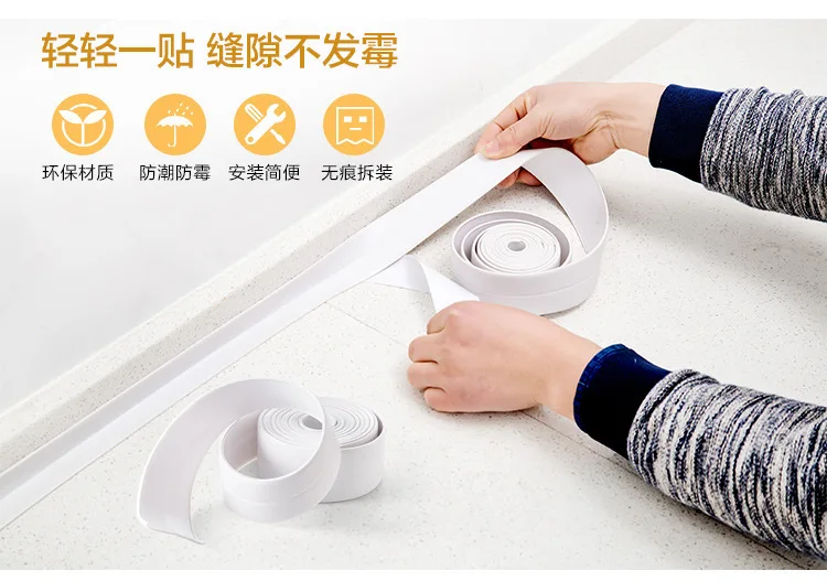 Description Picture 3 of item3.2M Waterproof Mildew-Proof Tape Kitchen Seam Gap Corner Sealing Strip Bathroom Toilet PVC Self adhesive Sink Stickers