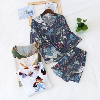 Cotton pullover v neck short sleeve pajamas three quarter sleeves home sleepwear women outside home shorts set loose summer 2020
Cotton pullover v neck short sleeve pajamas three quarter sleeves home sleepwear women outside home shorts set loose summer 2020