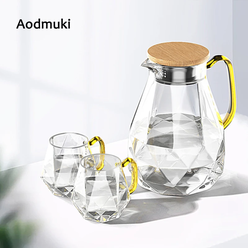 

1.5L Large Capacity Kettle Set with 2 Glass Cups Glass Transparent Cold Kettle Household Teapot Set Water Cup Drinking Mugs