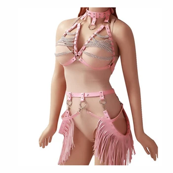 Goth Pink Punk Body Harness Belt Metal Chain Chest Bodysuit Cage Lingerie Woman Ring Open Bust Top Bondage Tassel Pastel Dress 
Goth Pink Punk Body Harness Belt Metal Chain Chest Bodysuit Cage Lingerie Woman Ring Open Bust Top Bondage Tassel Pastel Dress