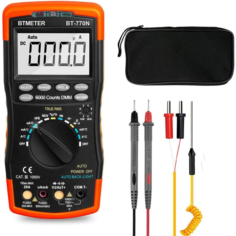 BTMETER BT-770N Digital Multimeter Auto/Manual Range Avometer Universal Meter 6000 Counts With Self-Locking Protection
BTMETER BT-770N Digital Multimeter Auto/Manual Range Avometer Universal Meter 6000 Counts With Self-Locking Protection