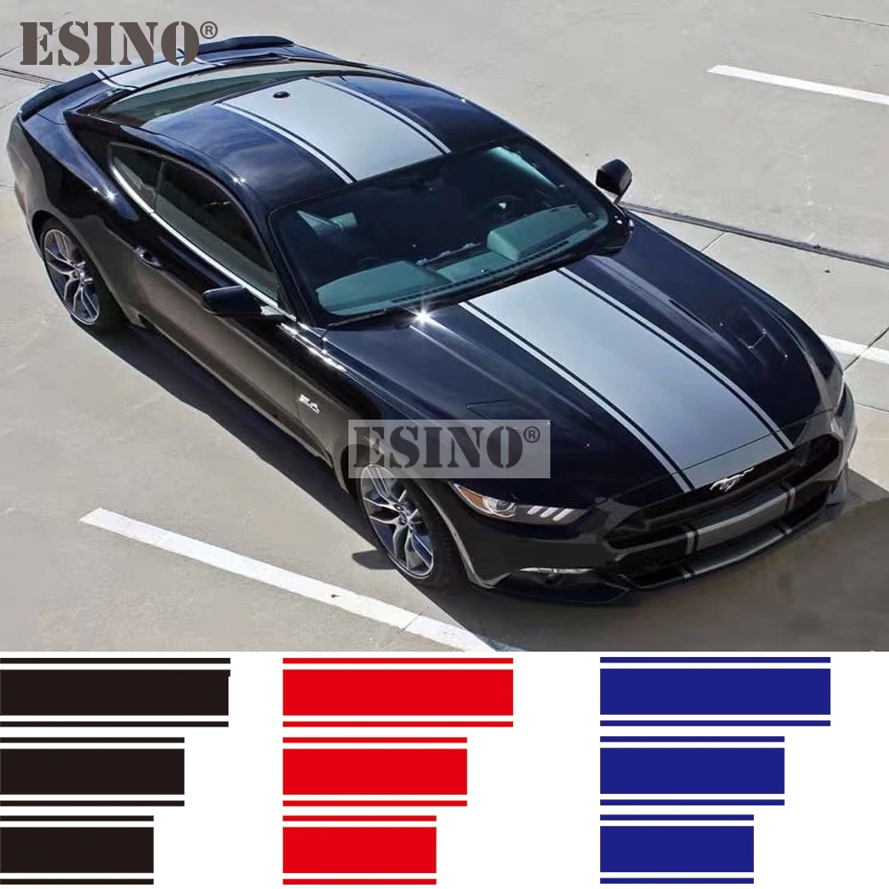 

Universal Racing Style Stripes PVC Carving Vinyl Decals Hood Roof Trunk Car Full Body Sticker Set for Mustang GT350 GT500 Shelby