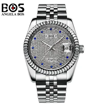 

Relogio Masculino ANGELA BOS Luxury Automatic Watch Mens Waterproof Diamond Luminous Gold Silver Mechanical Wristwatch Clock Man