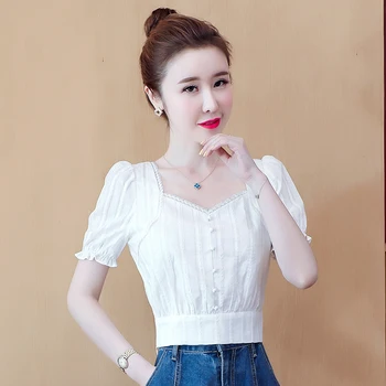 COIGARSAM French Style Chiffon blouse women Vintage Square Collar High Waist blusas womens tops and blouses White 6526 
COIGARSAM French Style Chiffon blouse women Vintage Square Collar High Waist blusas womens tops and blouses White 6526