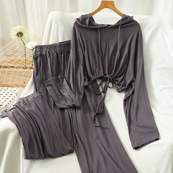 Korean Style Loose Women Pants Set 2020 Autumn Solid Short Hooded Pullover+high Waist Wide Leg Pants Bottom Female Sets 4 Colors
Korean Style Loose Women Pants Set 2020 Autumn Solid Short Hooded Pullover+high Waist Wide Leg Pants Bottom Female Sets 4 Colors