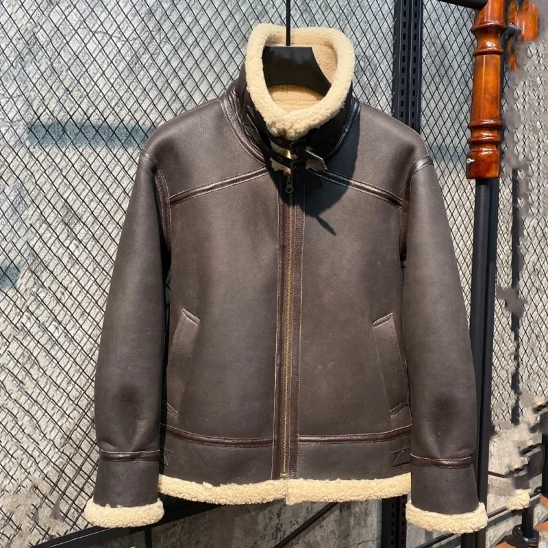 Real Eco Fur Mens Shearling Motorcycle Jacket Winter Warm Turn-Down Collar Wool Lining Genuine Leather Pilot Coat Male Plus Size
Real Eco Fur Mens Shearling Motorcycle Jacket Winter Warm Turn-Down Collar Wool Lining Genuine Leather Pilot Coat Male Plus Size