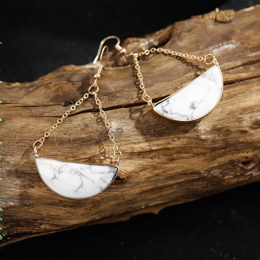 Howlite White Turquoise Fan Shaped Charm Earrings Natural Stone Chain Drop Earrings Jewelry for Women
Howlite White Turquoise Fan Shaped Charm Earrings Natural Stone Chain Drop Earrings Jewelry for Women