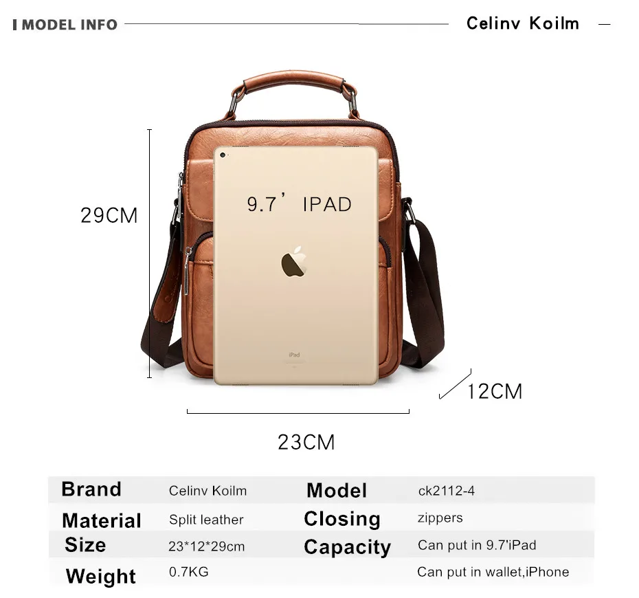 Celinv Koilm Big Size Men's Handbags Famous Brand Man Leather Crossbody Shoulder Messenger Bag For 9.7 inch iPad Casual Business Celinv Koilm Big Size Men's Handbags Famous Brand Man Leather Crossbody Shoulder Messenger Bag For 9.7 inch iPad Casual Business