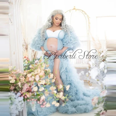Pretty Sky Blue Fluffy Tiered Ruffrles Maternity Women Dress See Thru Long Robe To Photo Shoot Lush Sleeves Pregant Women Dress
Pretty Sky Blue Fluffy Tiered Ruffrles Maternity Women Dress See Thru Long Robe To Photo Shoot Lush Sleeves Pregant Women Dress