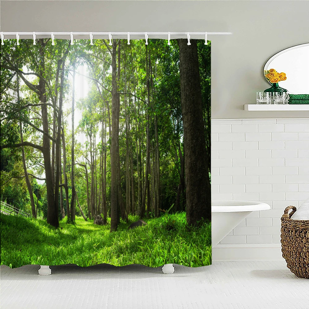 

Natural Forest Trees landscape Bath Curtain Waterproof Fabric Shower Curtains Scenery Bathtub Screen for Bathroom Home Decor