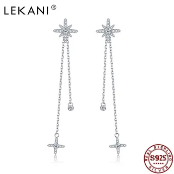 LEKANI 925 Sterling Silver Earrings For Women Shining CZ Eight-Pointed Star Tassel Drop Earring Two Ways To Wear Fine Jewelry
LEKANI 925 Sterling Silver Earrings For Women Shining CZ Eight-Pointed Star Tassel Drop Earring Two Ways To Wear Fine Jewelry