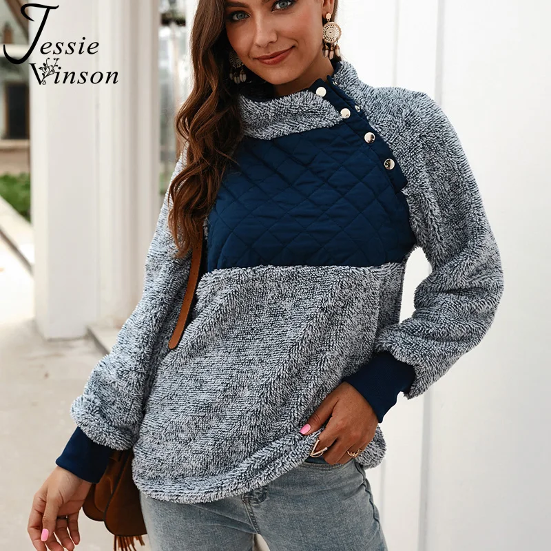 Jessie Vinson Stand Collar Patchwork Fleece Sweatshirt Hoodie Women Autumn Winter Tops Color Block Button Warm Teddy Jacket
Jessie Vinson Stand Collar Patchwork Fleece Sweatshirt Hoodie Women Autumn Winter Tops Color Block Button Warm Teddy Jacket