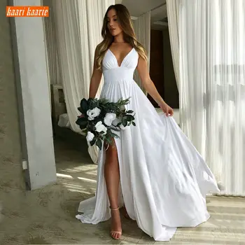 Luscious Boho White V Neck Wedding Dress Sexy Roland Silk Side Split A Line Bridal Dresses Ivory Slim Modern Beach Wedding Gowns 
Luscious Boho White V Neck Wedding Dress Sexy Roland Silk Side Split A Line Bridal Dresses Ivory Slim Modern Beach Wedding Gowns