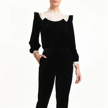 High Quality Lace Patchwork Blouse Women Vintage Designer Velvet Basic Autumn Tops Female Sexy Perspective Chic Shirts Blusas
High Quality Lace Patchwork Blouse Women Vintage Designer Velvet Basic Autumn Tops Female Sexy Perspective Chic Shirts Blusas