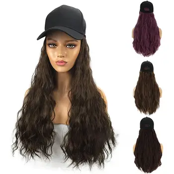 

Fashion Women Charming Long Curly Wave Wig Hairpiece Hair Extension with Peaked Cap Hat Hot Hair Extension for women