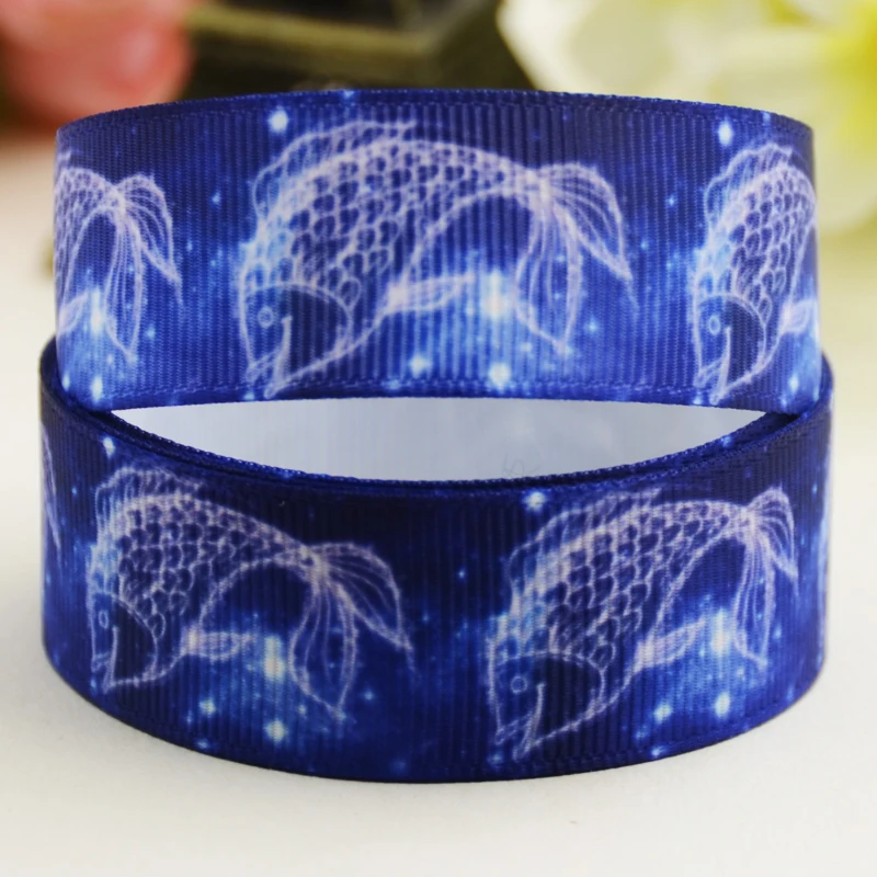 7/8 "22 мм 1" 25 1-1/2 "38 3" 75 вечерние ленты с принтом в виде рыбы и зодиака 10 ярдов