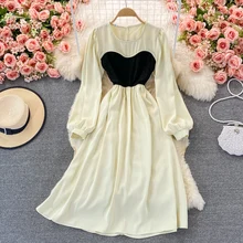 2021Autumn Brown/Beige/Black Patchwork Midi Dress Women Vintage Puff Long Sleeve High Waist A-Line Party O neckFashion dress 
2021Autumn Brown/Beige/Black Patchwork Midi Dress Women Vintage Puff Long Sleeve High Waist A-Line Party O neckFashion dress