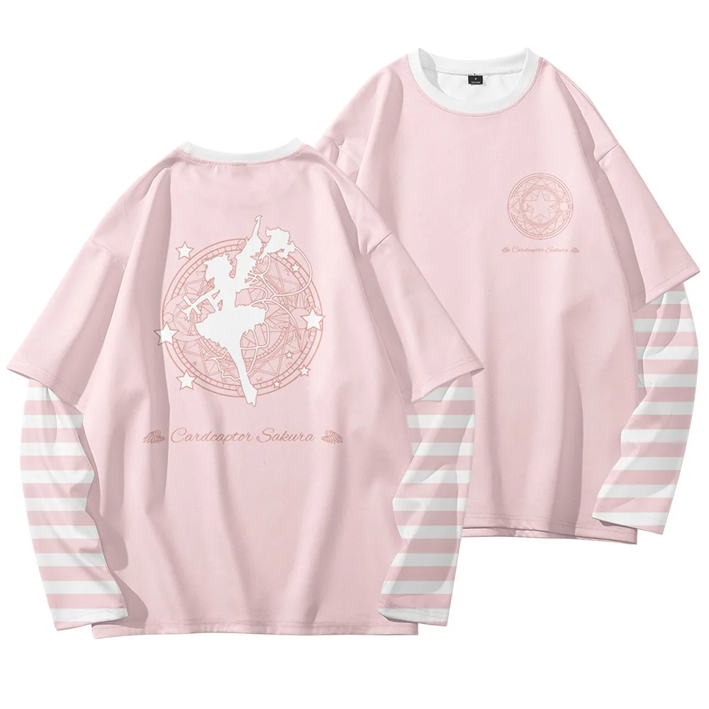 Cute Lolita Pink Fake 2 Pieces Striped Long Sleeve T Shirts Card Captor Sakura Patchwork T-shirt Otaku Anime Loose Tees Tops
Cute Lolita Pink Fake 2 Pieces Striped Long Sleeve T Shirts Card Captor Sakura Patchwork T-shirt Otaku Anime Loose Tees Tops