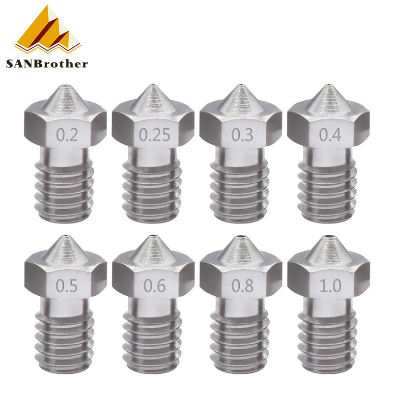 V5 V6 Stainless steel Nozzle 0.2/0.3/0.4/0.5/0.6/0.8mm M6 thread Nozzle for 3D Printer E3d 1.75/3.00MM Extruder Print Head
V5 V6 Stainless steel Nozzle 0.2/0.3/0.4/0.5/0.6/0.8mm M6 thread Nozzle for 3D Printer E3d 1.75/3.00MM Extruder Print Head