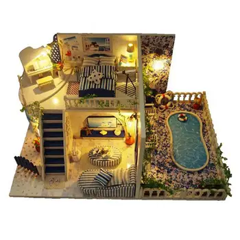 DIY Doll House Assembly Cottage Santorini Cabin Innovative Birthday Gift Educational Toys Home Decoration Illuminate Dollhouse 
DIY Doll House Assembly Cottage Santorini Cabin Innovative Birthday Gift Educational Toys Home Decoration Illuminate Dollhouse