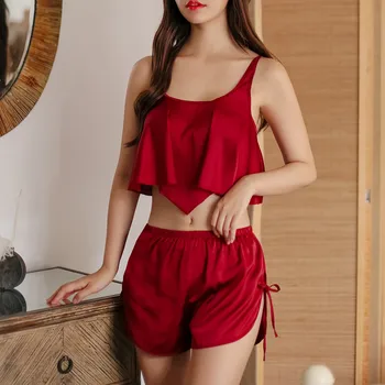 Pajamas Sets Women New Sexy Stain Sleepwear Set Comfortable Camisole Lotus leaf Shorts Chiffon Sleepwear Lingerie Set
Pajamas Sets Women New Sexy Stain Sleepwear Set Comfortable Camisole Lotus leaf Shorts Chiffon Sleepwear Lingerie Set