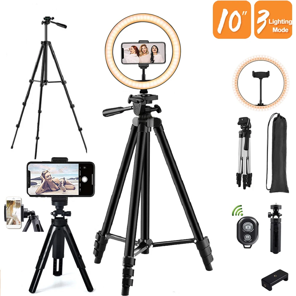 10" LED Selfie Ring Light Tripod Phone Stand Holder Dimmable Lamp Desktop RingLight Circle Fill Light Makeup Photography Trepied
10" LED Selfie Ring Light Tripod Phone Stand Holder Dimmable Lamp Desktop RingLight Circle Fill Light Makeup Photography Trepied
