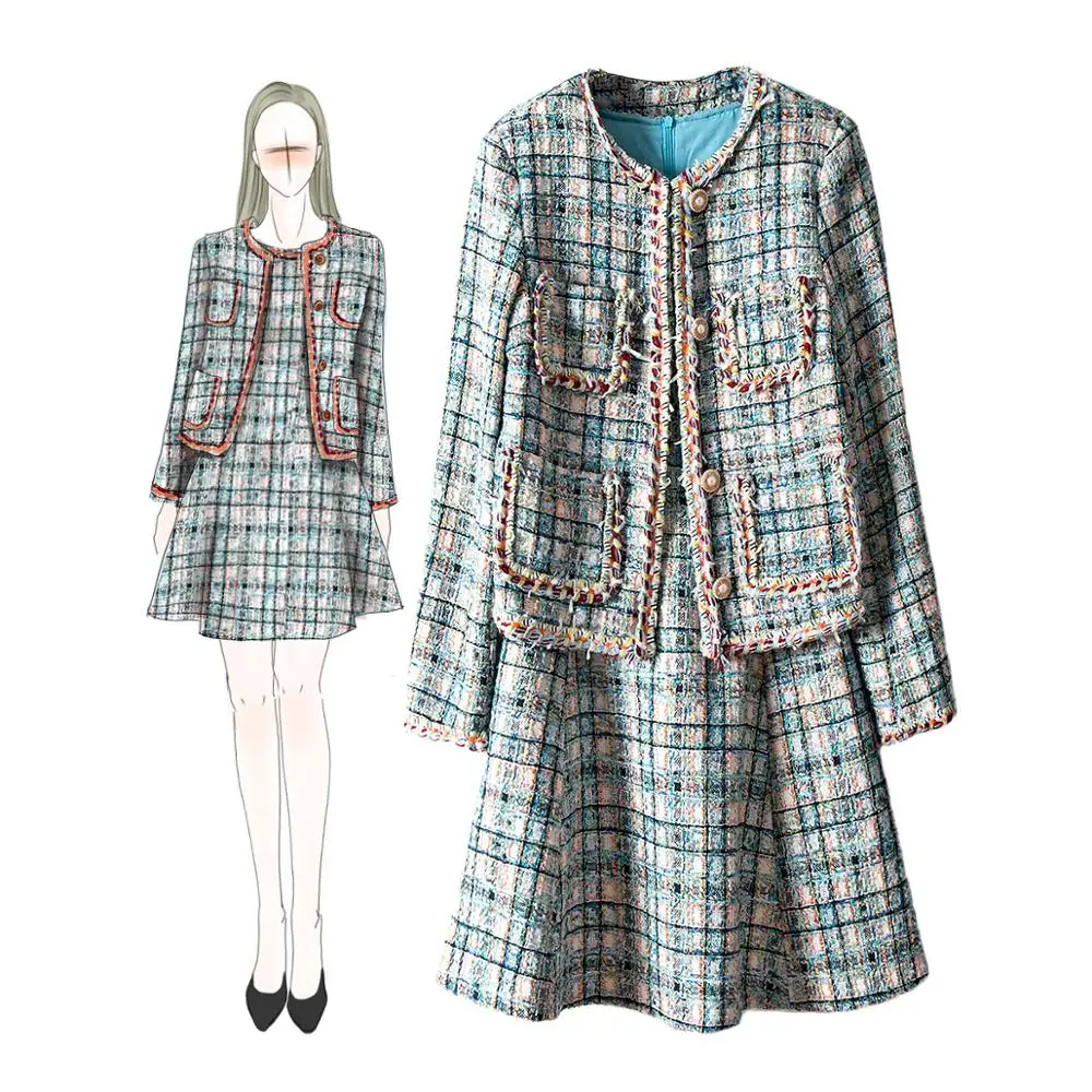 Europe style Women's elegant dresses suit High quality women's tweed jackets+plaid sleeveless dress two piece set A869
Europe style Women's elegant dresses suit High quality women's tweed jackets+plaid sleeveless dress two piece set A869
