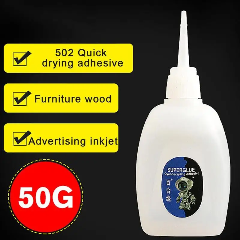 50g 502 3 Seconds Quick-drying Glue Strong Advertising Inkjet Transparent Fast Gum Bonding Furniture Wood Household Office Tools
50g 502 3 Seconds Quick-drying Glue Strong Advertising Inkjet Transparent Fast Gum Bonding Furniture Wood Household Office Tools